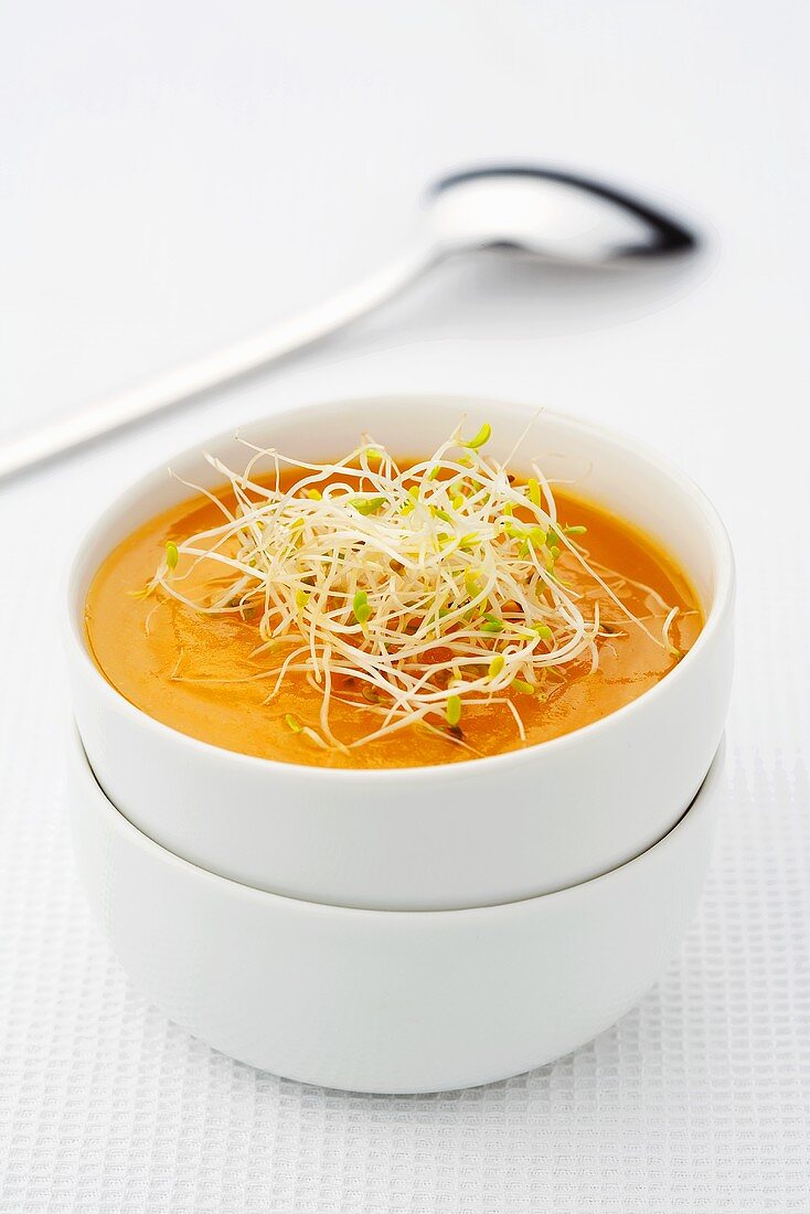 Carrot soup with sprouts