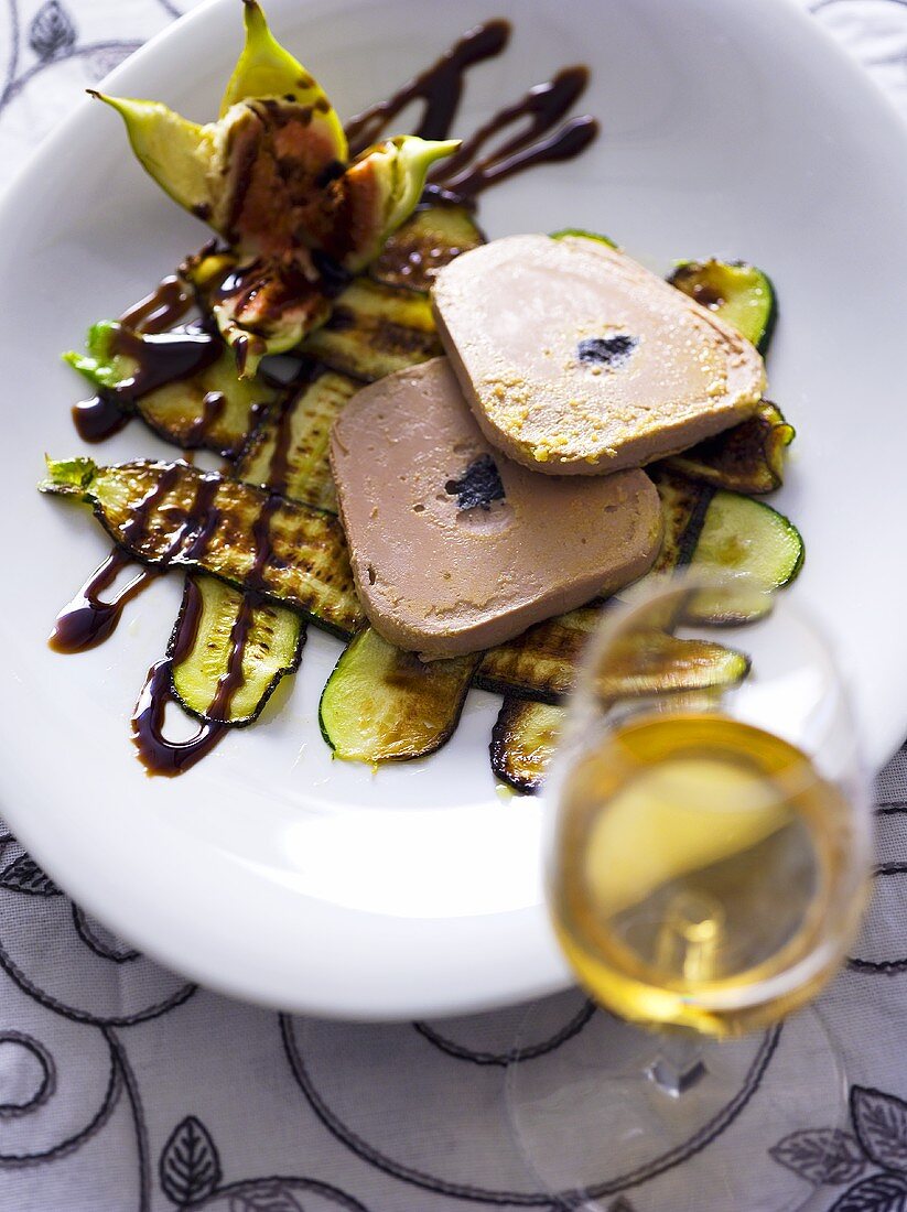 Goose liver on fried courgettes