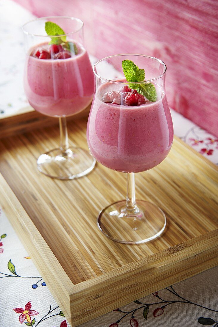 Raspberry buttermilk shake in glass