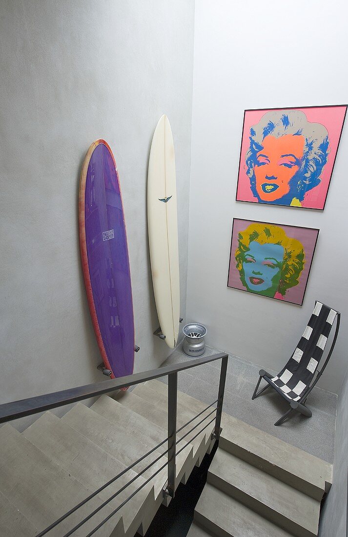Staircase with surfboards (Villa Nalu, Southern France)