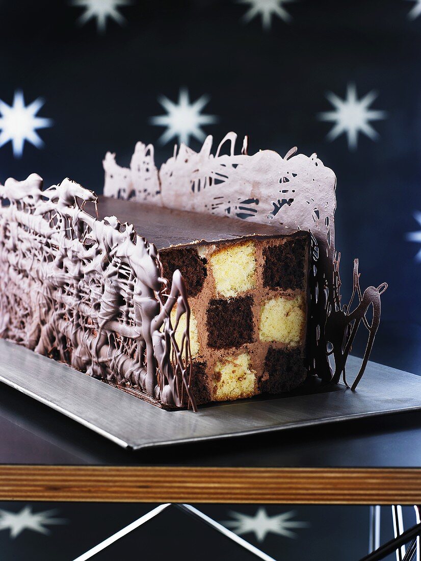 Battenberg style cake for Christmas (variant of Bûche de Noël)