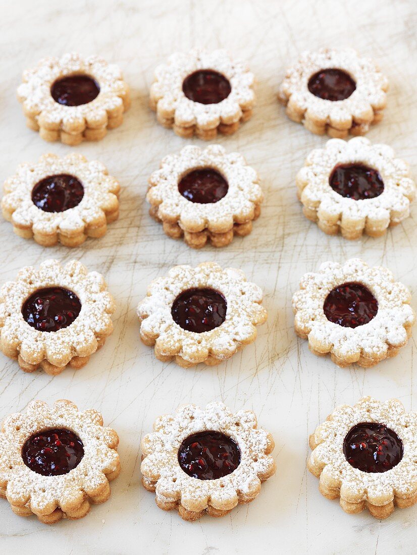 Raspberry biscuits on white background