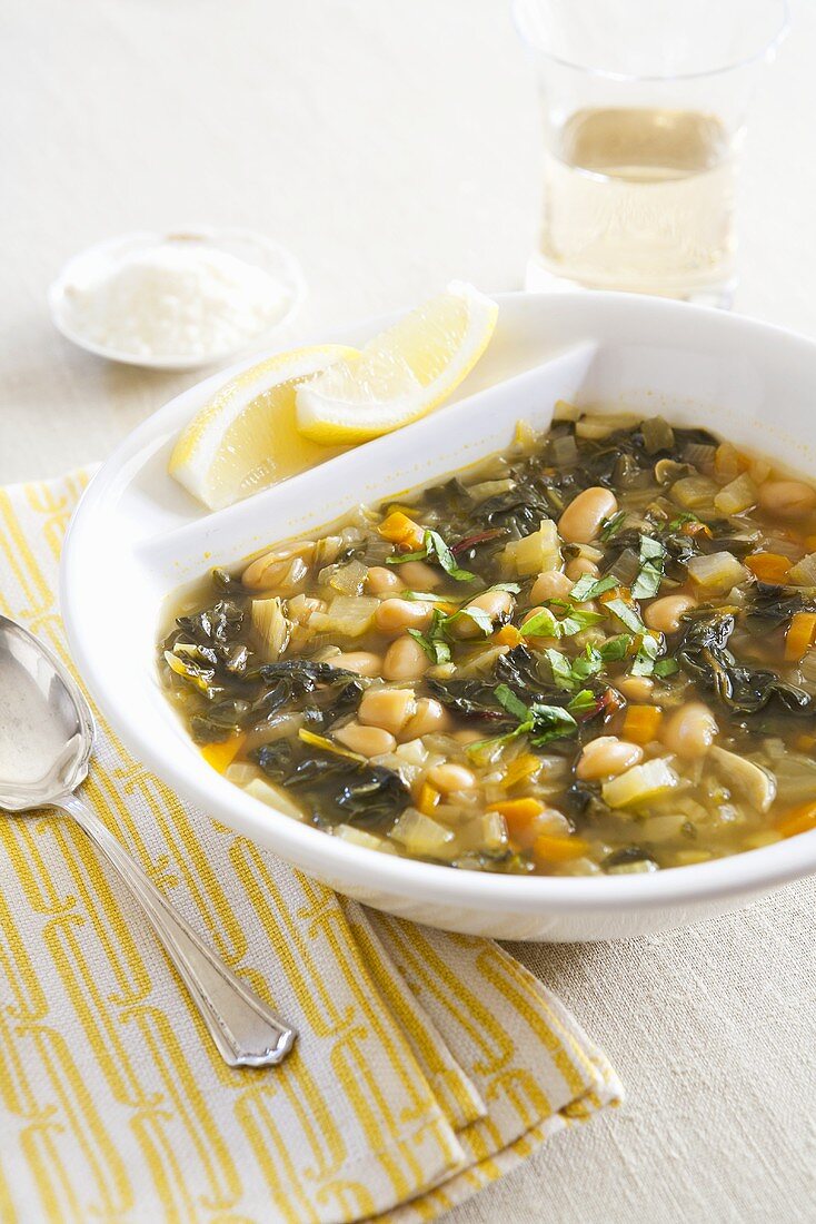 Bean soup with Swiss chard