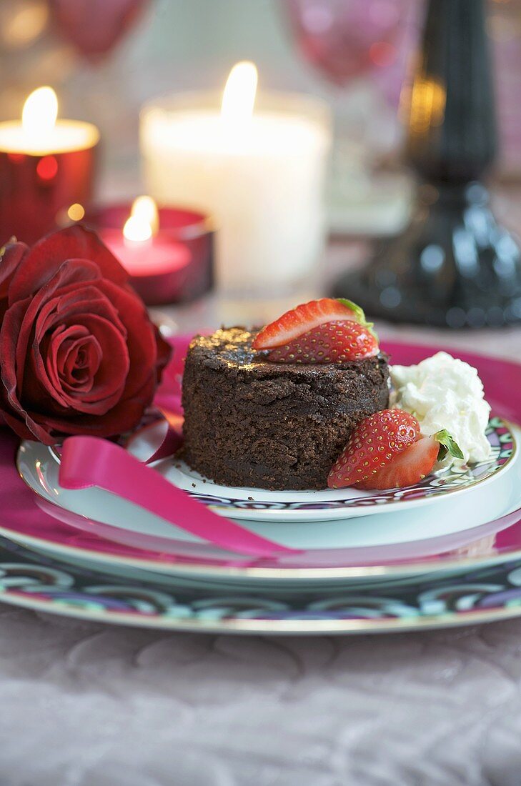 Chocolate cake with strawberries for Valentine's Day