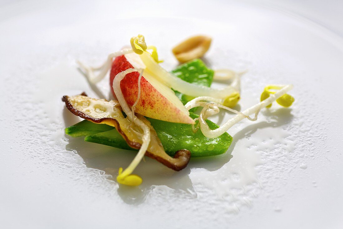 Sprout, apple and mangetout salad