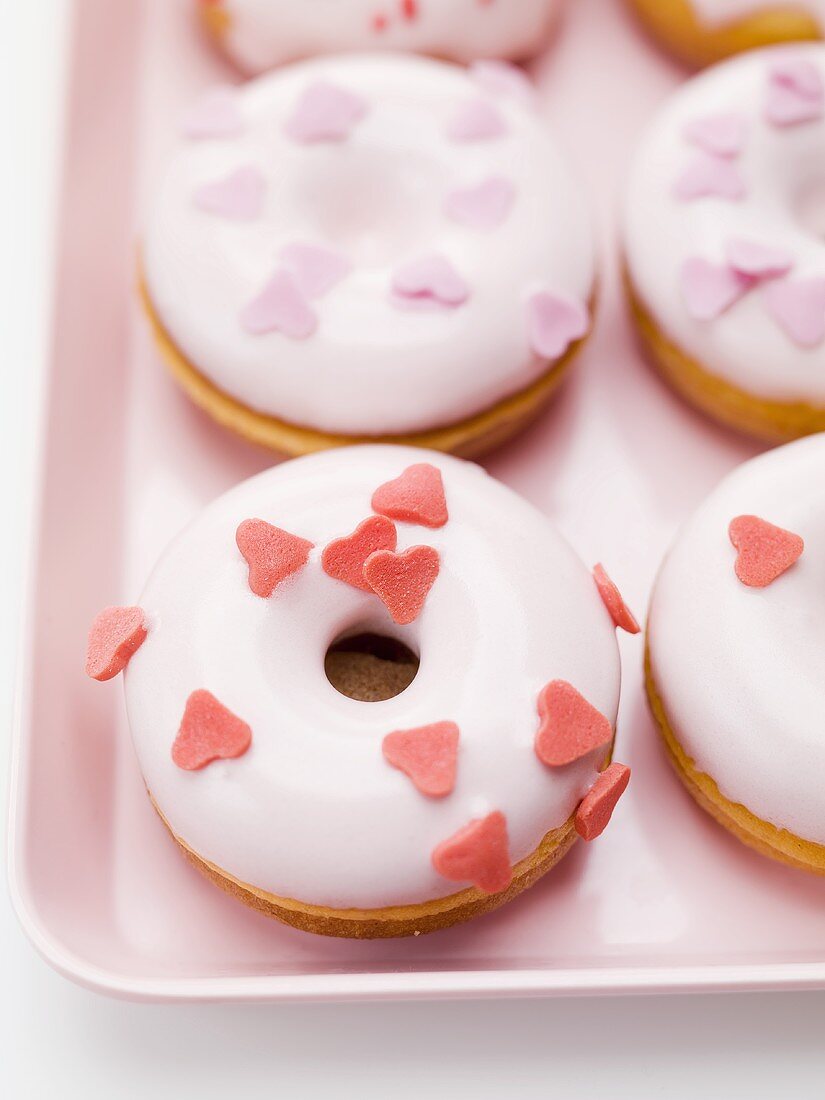 Doughnuts with sugar hearts for Valentine's Day