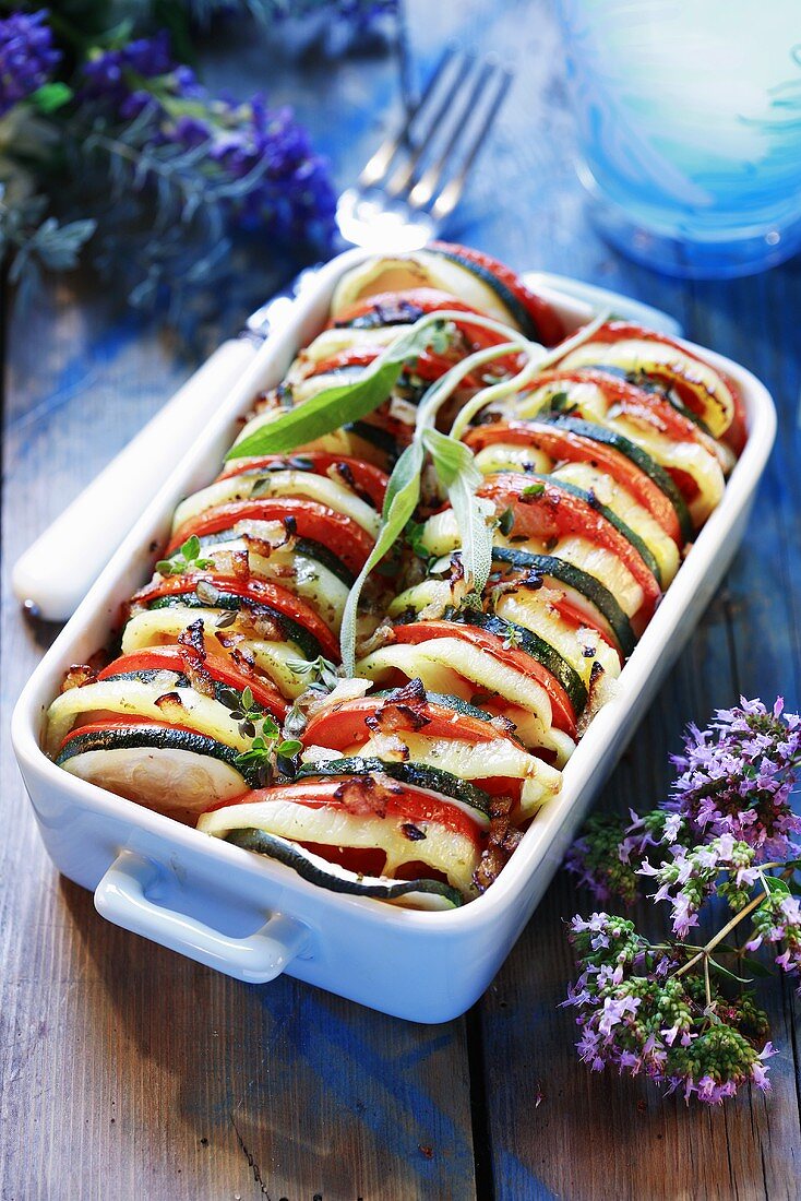 Tomato and courgette bake in baking dish