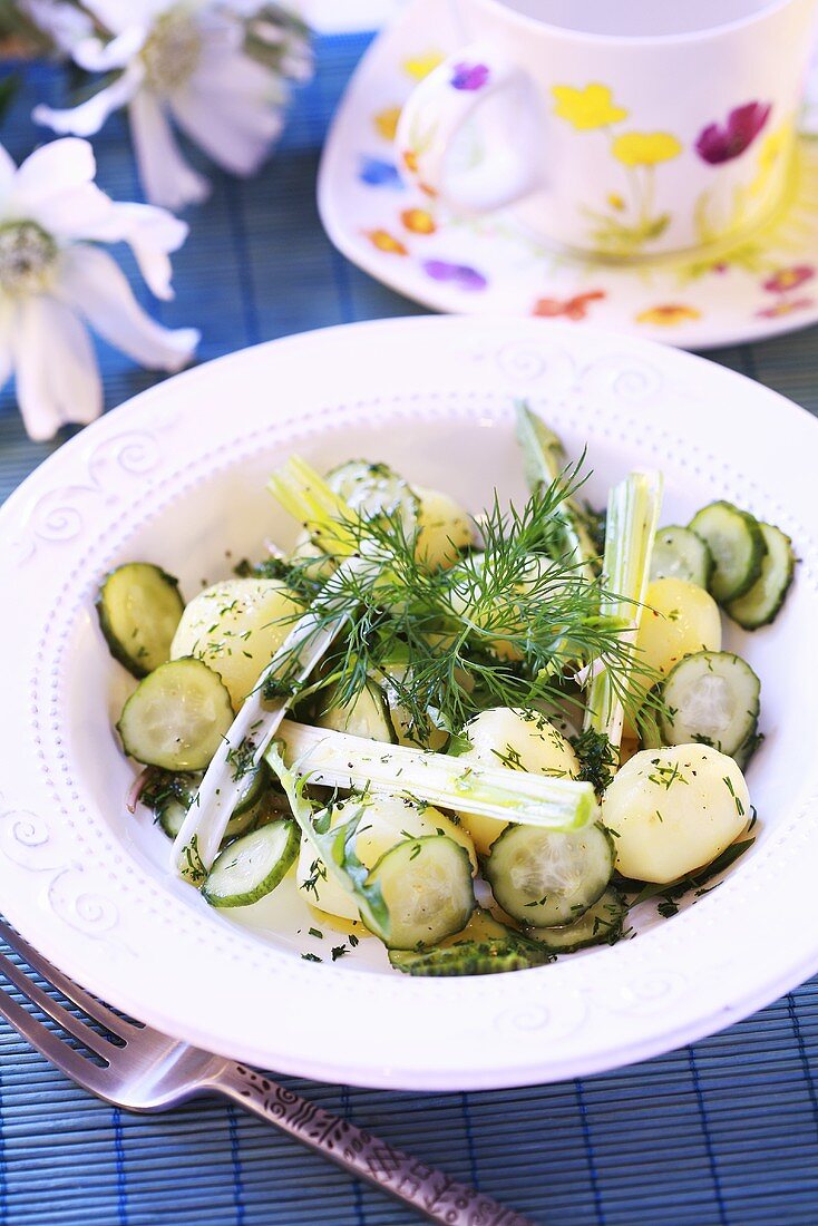 Potato salad with cucumber and dill