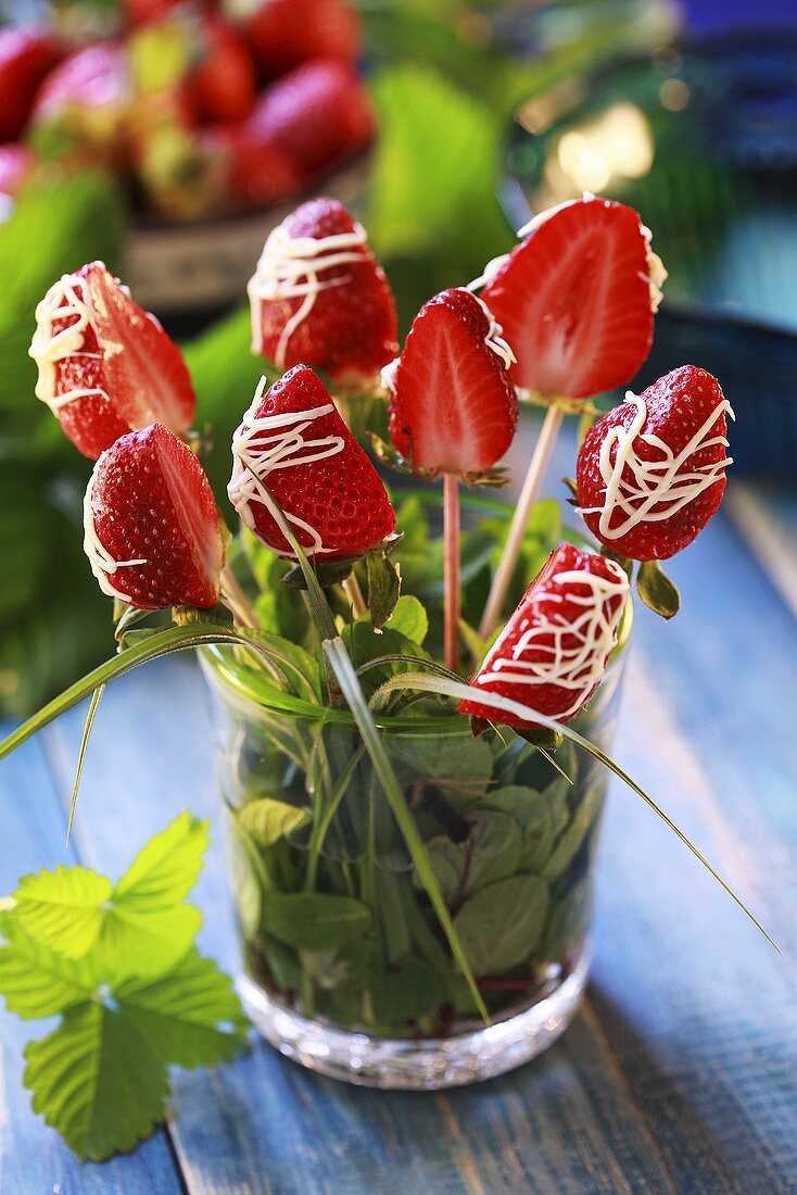 Fresh strawberries on cocktail sticks