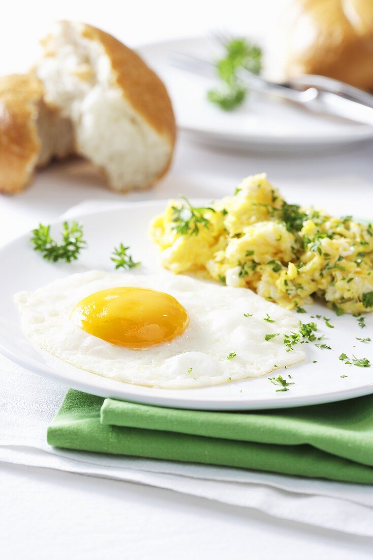 Fried egg and scrambled egg