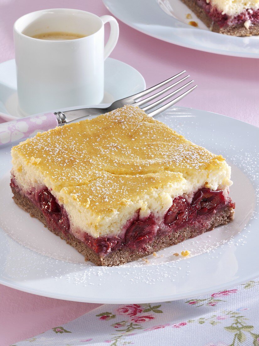 Piece of cherry cheesecake