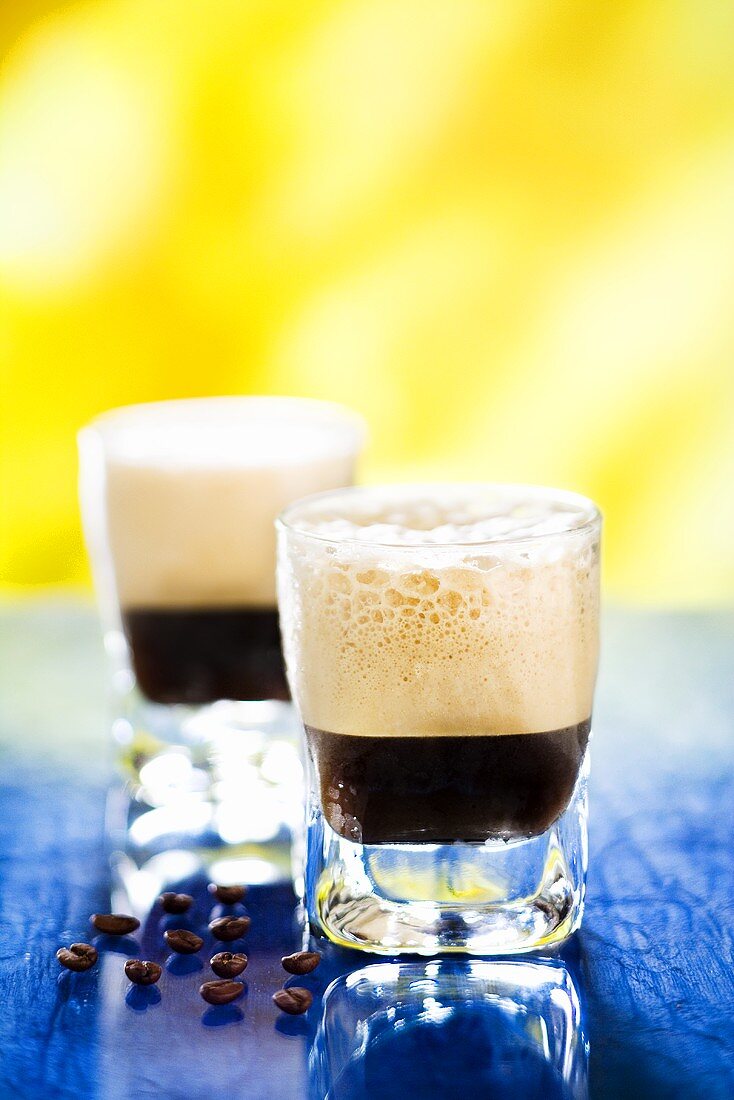 Caffè shakerato (hot espresso shaken with ice cubes)