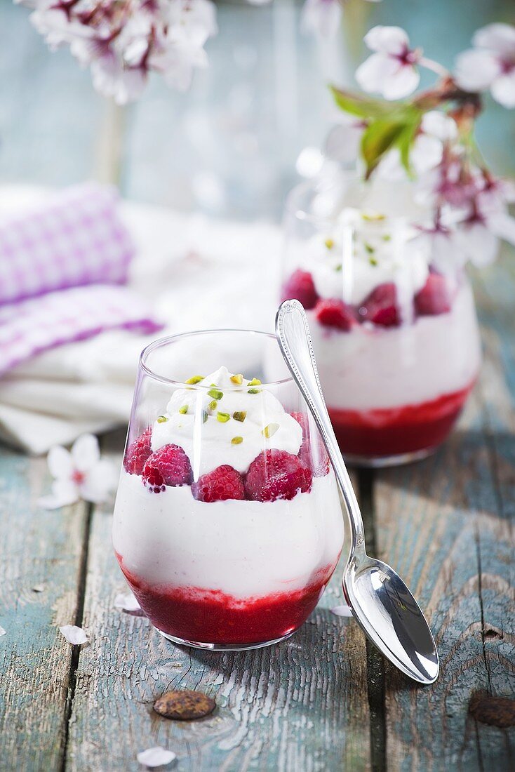 Layered raspberry sundae