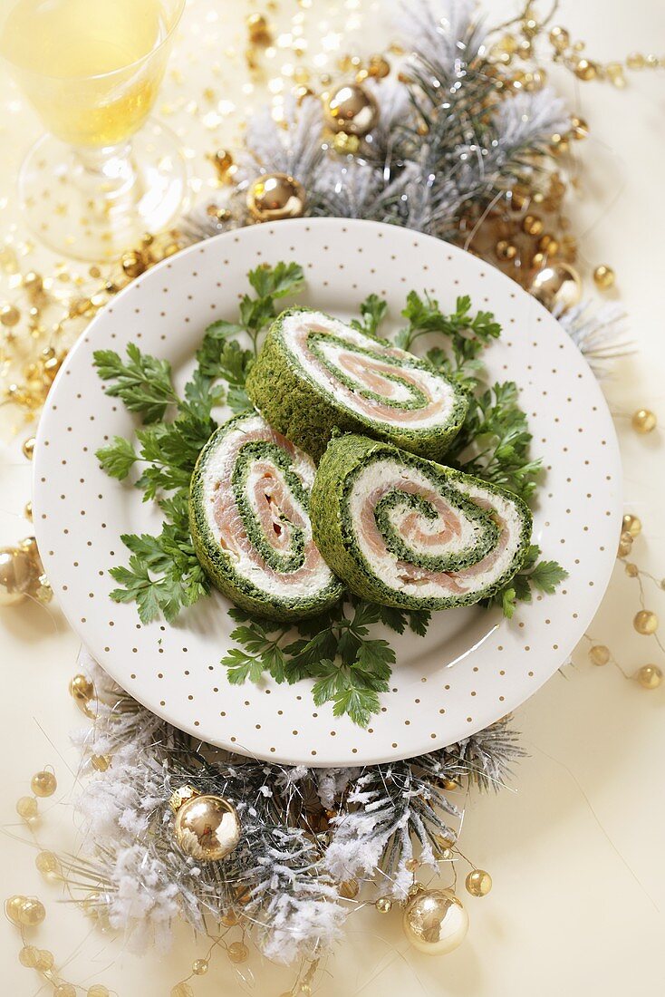 Salmon and spinach roulade for Christmas