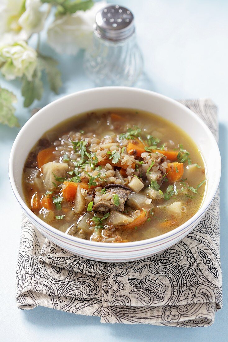 Barley soup with meat and vegetables (Lithuania)