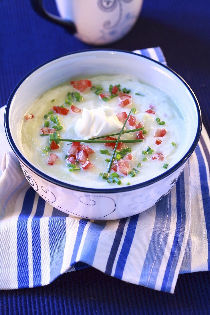 Cold vegetable soup with sour cream