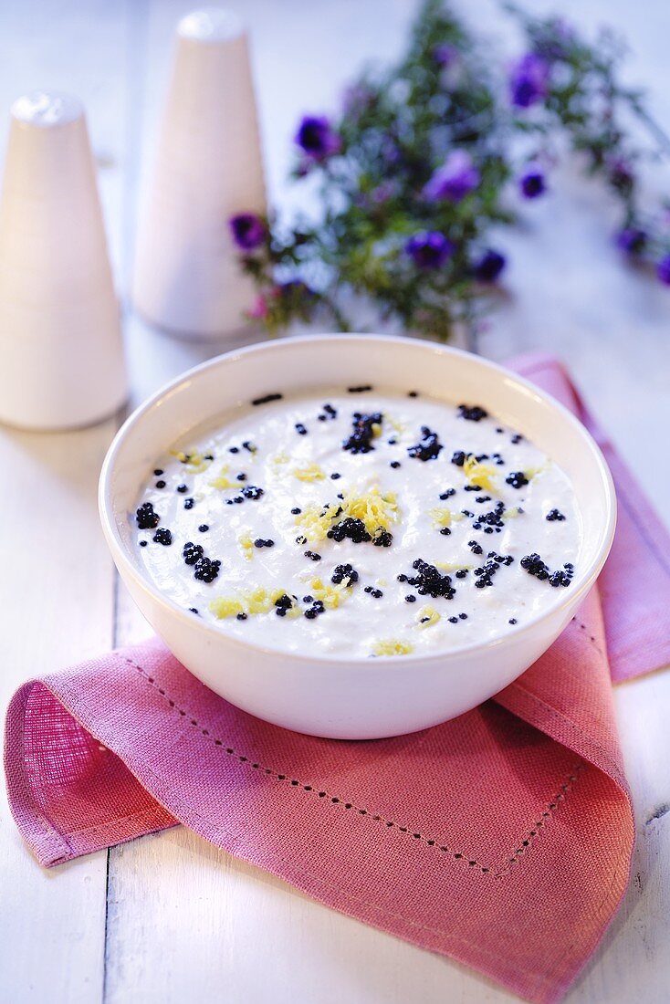 Sour cream soup with caviar for Easter