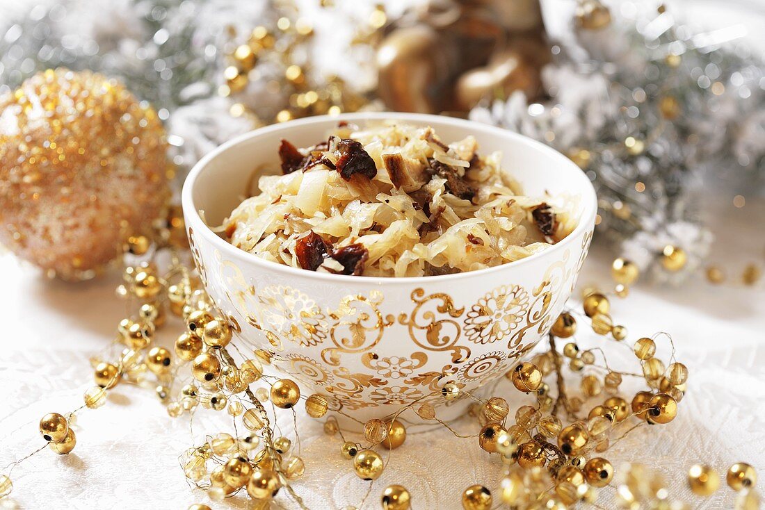 Sauerkraut with dried mushrooms for Christmas (Poland)