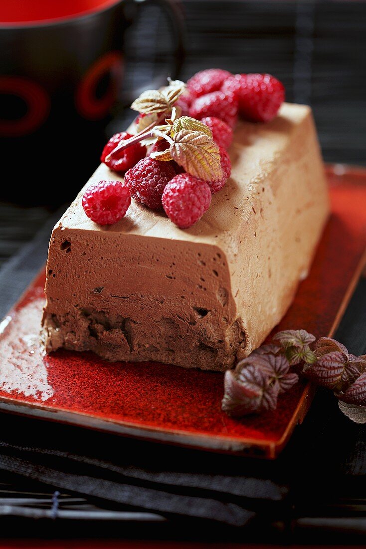 Chocolate terrine with raspberries