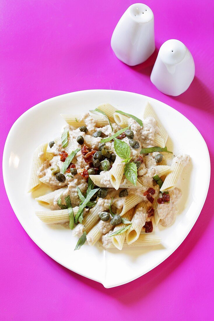 Penne with tuna and caper sauce