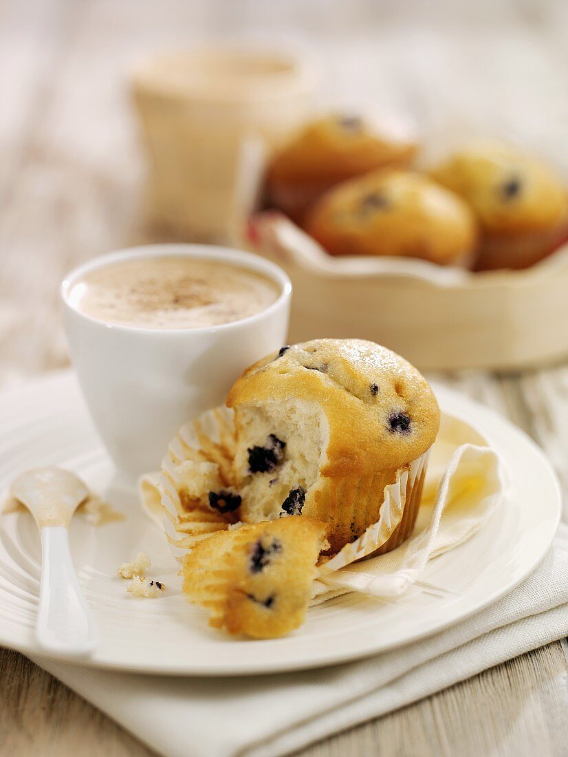 Fat-reduced blueberry muffin, broken open