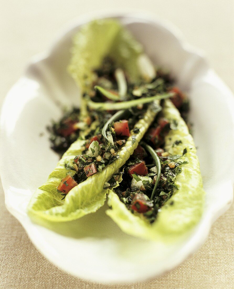 Parsley salad served on lettuce leaves