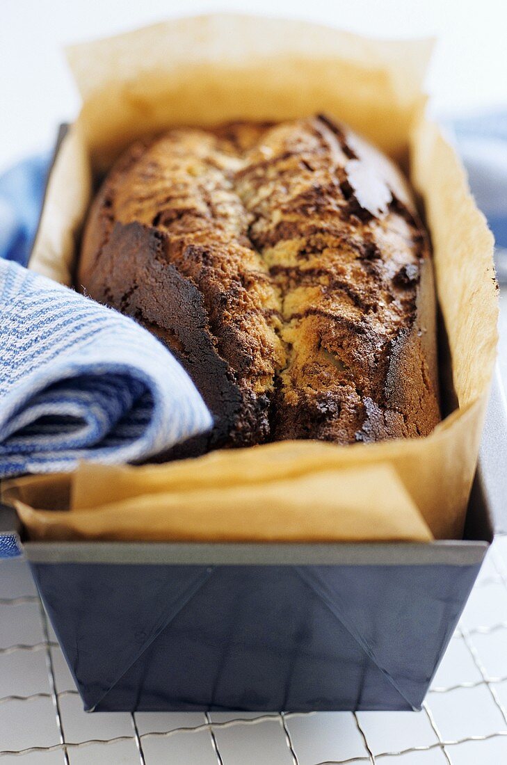 Marble cake in a loaf tin