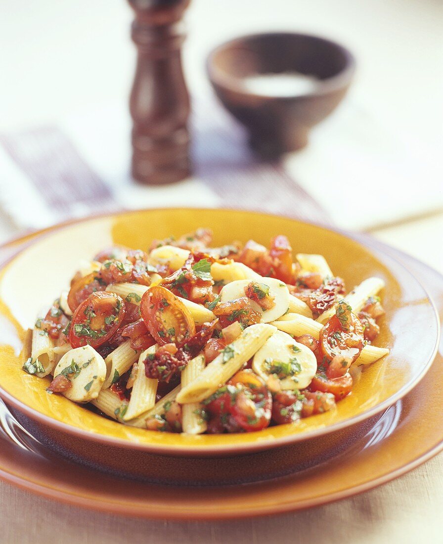 Nudelsalat mit Mozzarella und Tomaten