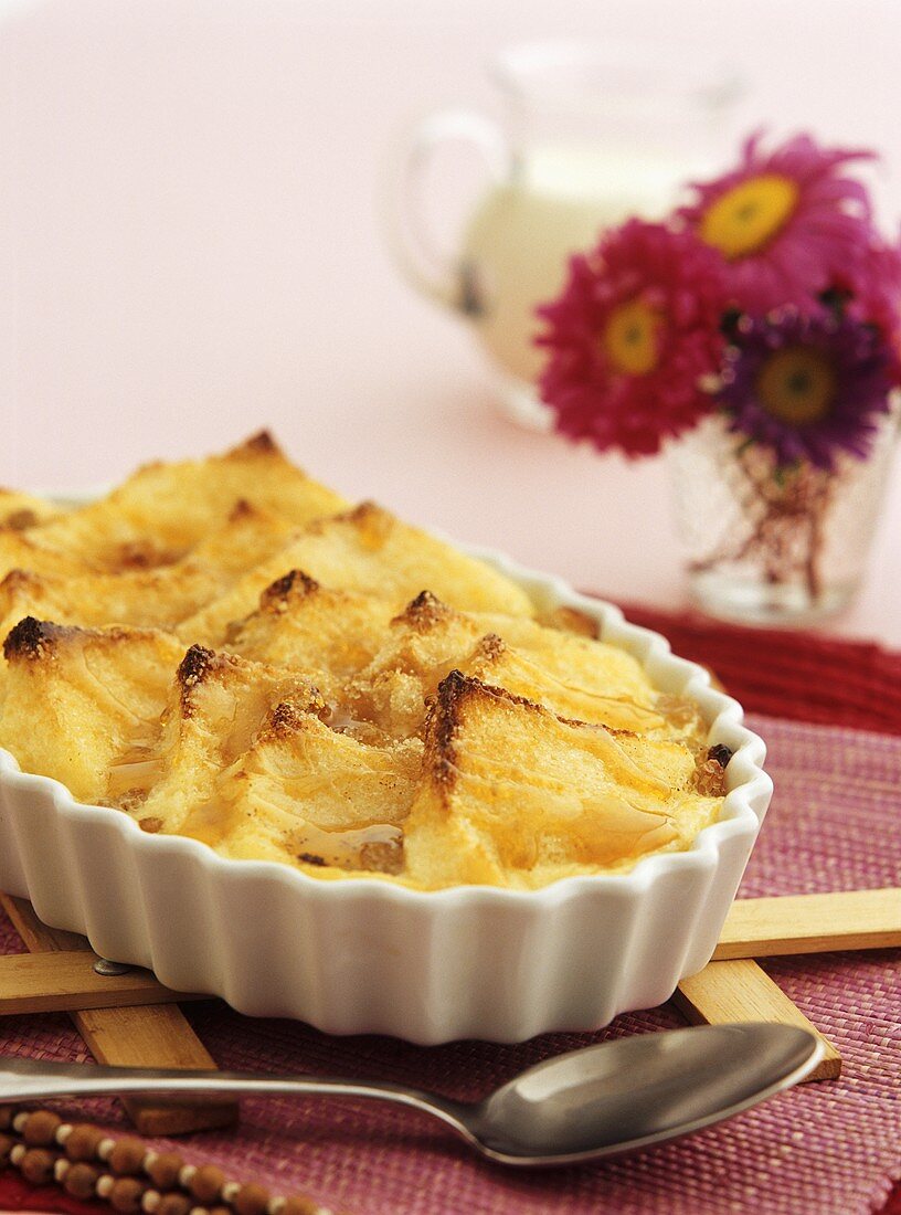 Sweet bread pudding with honey
