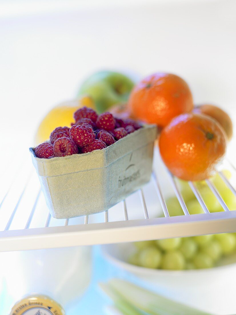 Assorted fruit in fridge
