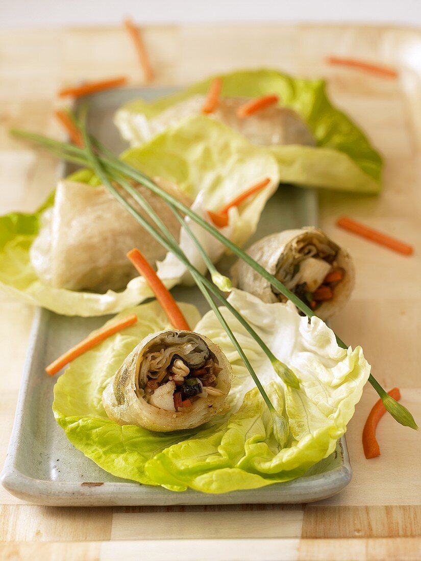 Rice paper rolls with cod and vegetable filling (Vietnam)