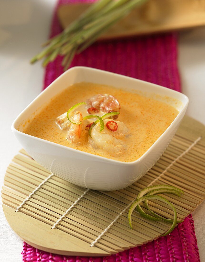 Coconut milk soup with shrimps and chili (Thailand)