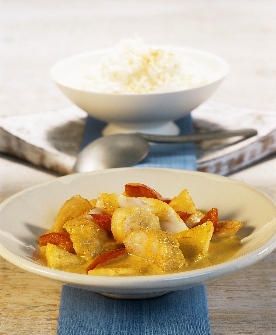 Fish curry cooked in the microwave