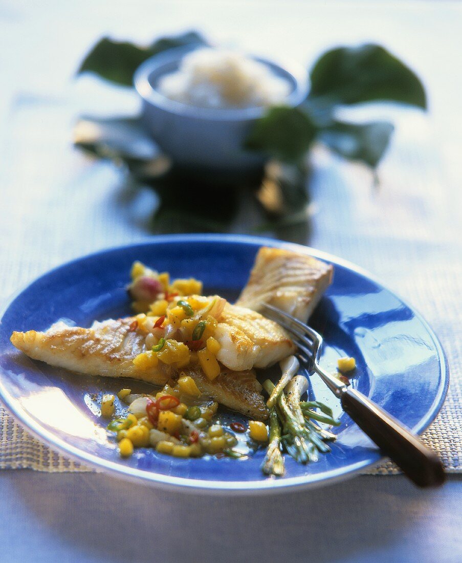 Fried cod with mango salsa