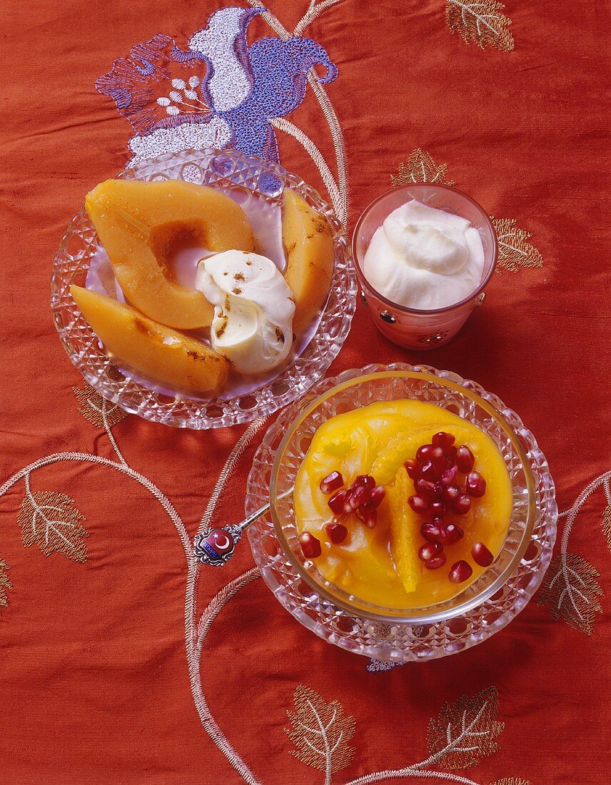 Stewed quinces and orange cream with pomegranate (Turkey)