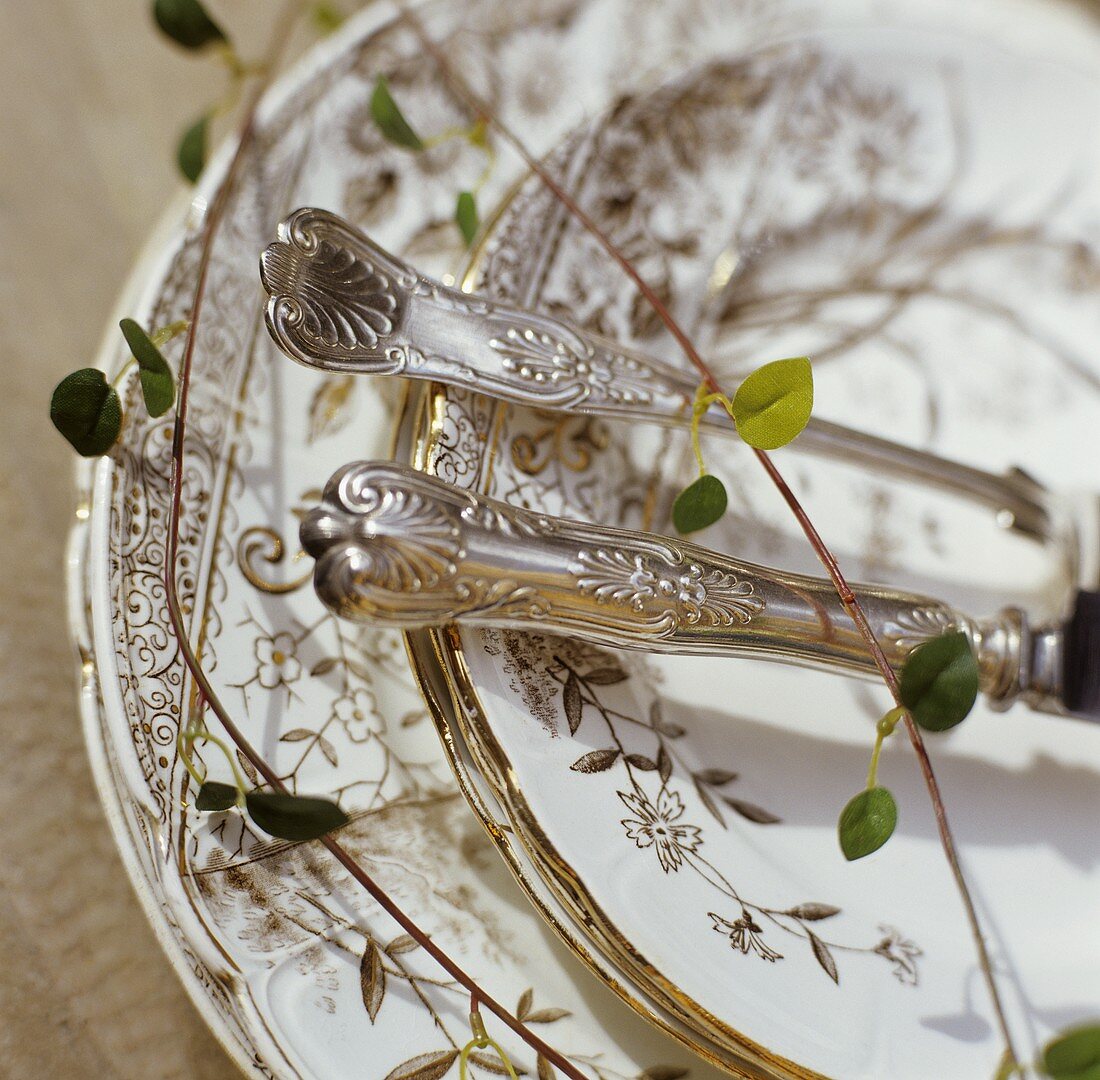 Place-setting with silver cutlery