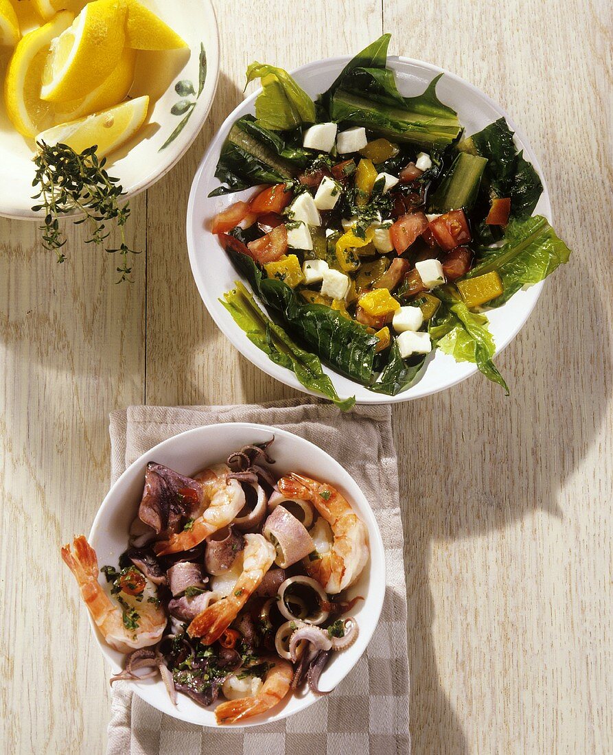 Insalata di catalogna e insalata di mare (Two salads)