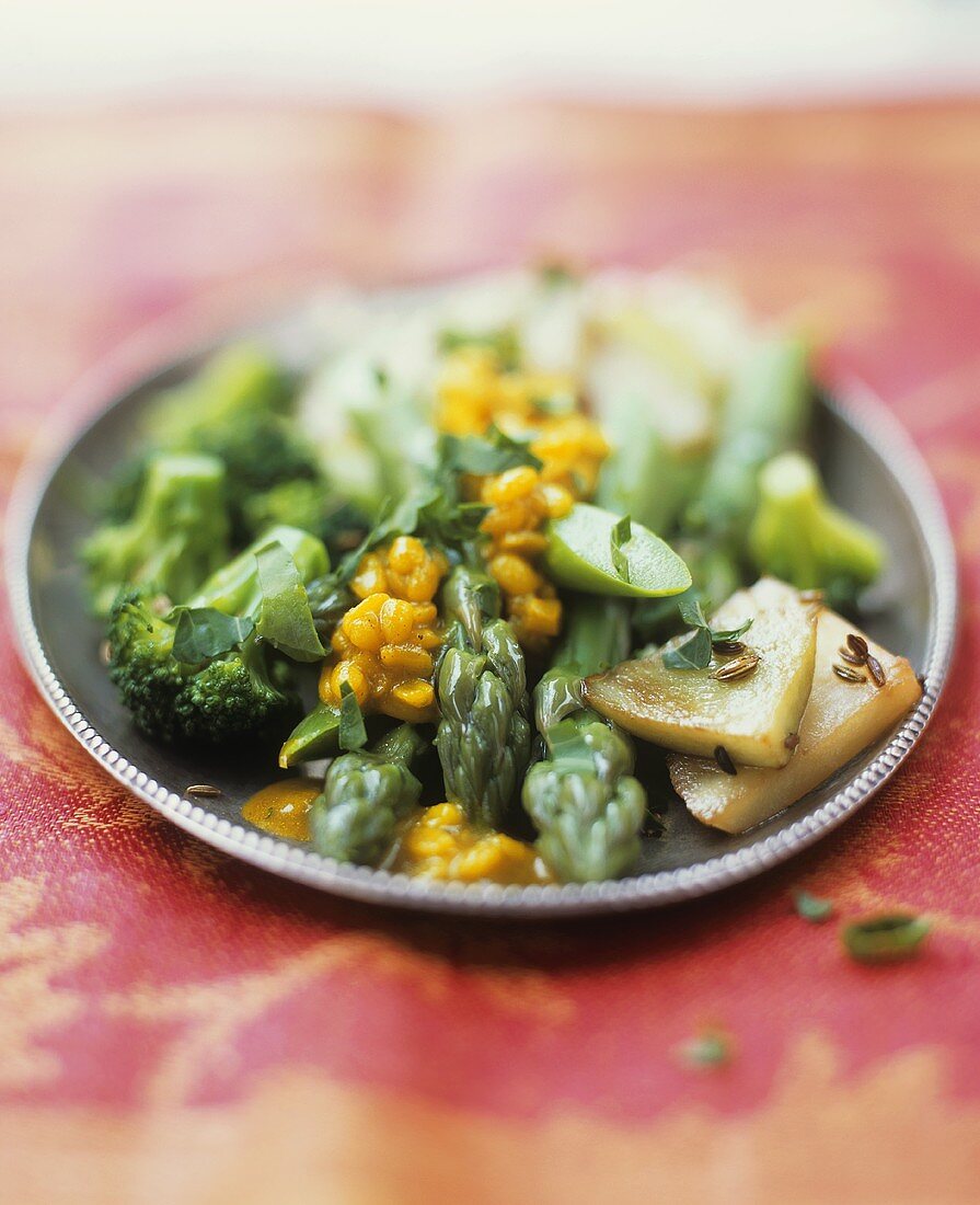 Vegetables with mung bean sauce (Ayurvedic cuisine)