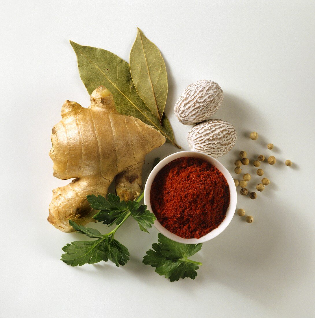 Ground paprika, ginger root and spices