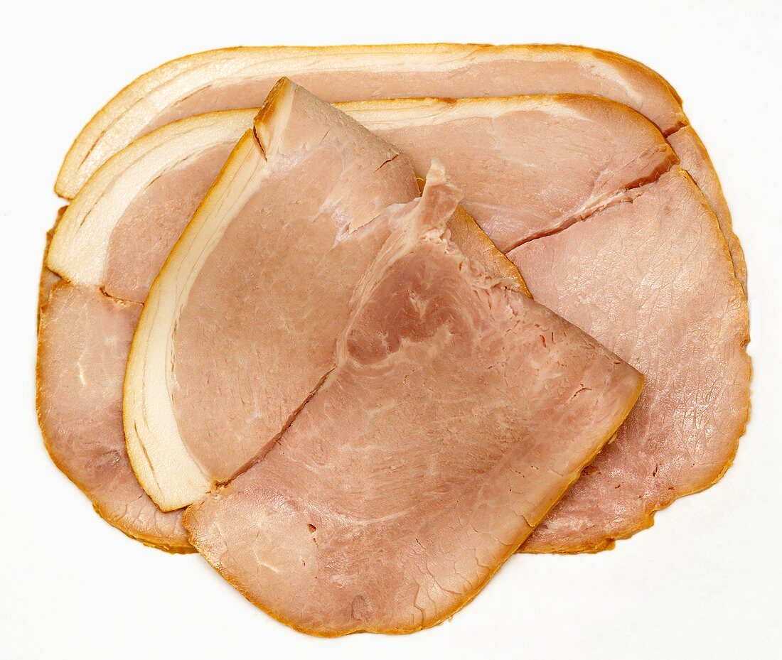 Three slices of honey-glazed ham