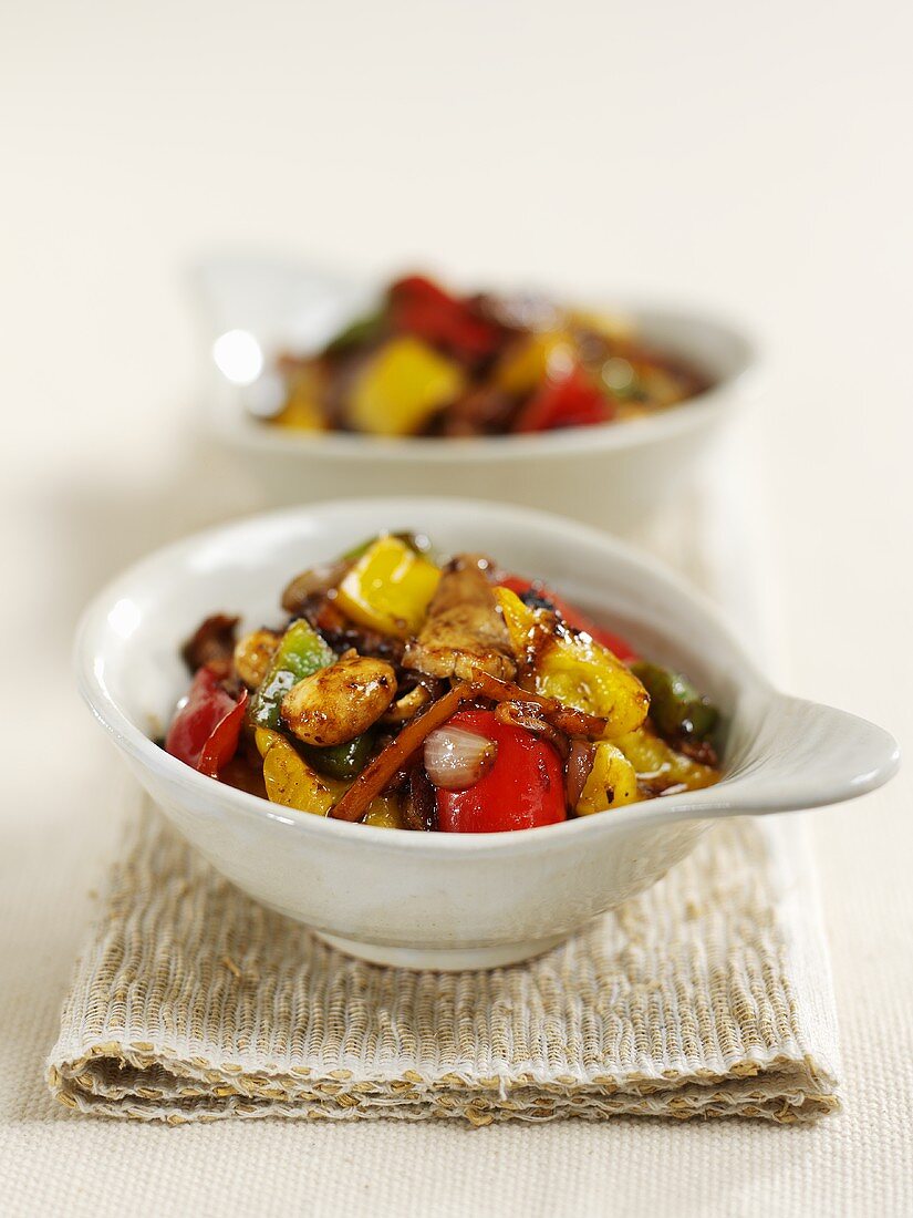 Pork and vegetables cooked in the wok