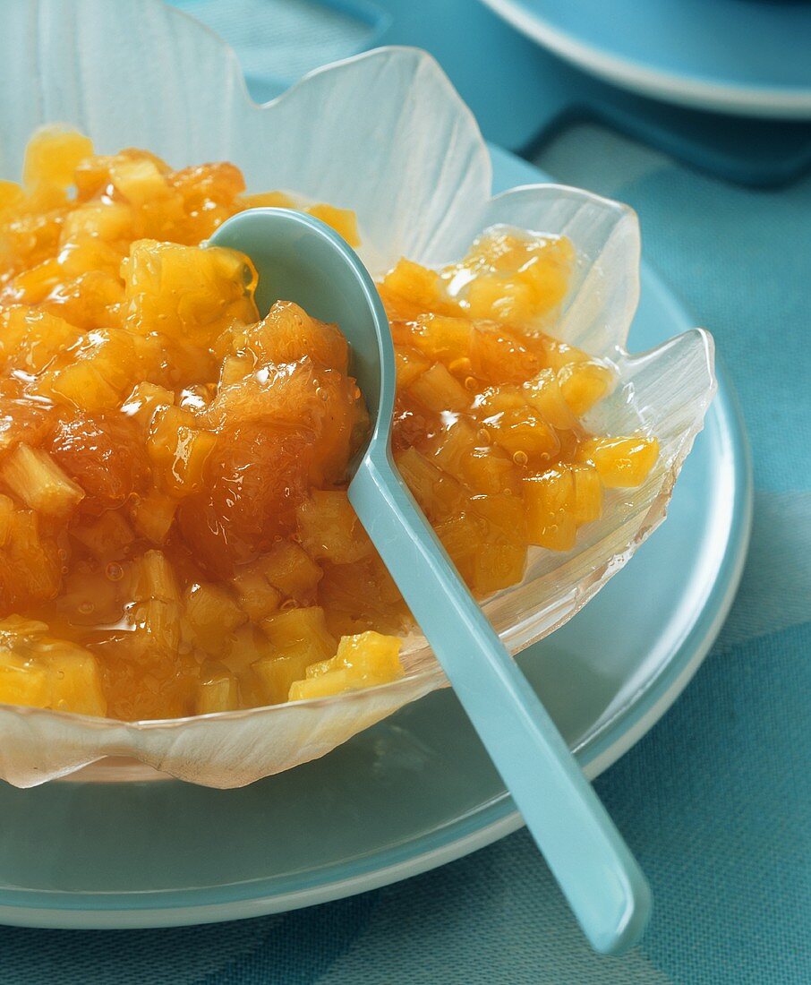 Grapefruit and pineapple jam in a bowl