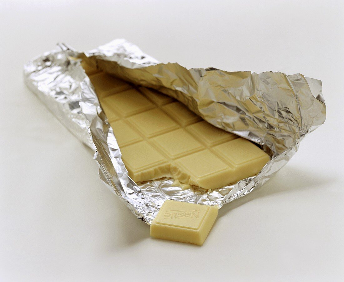 White chocolate bar in silver paper