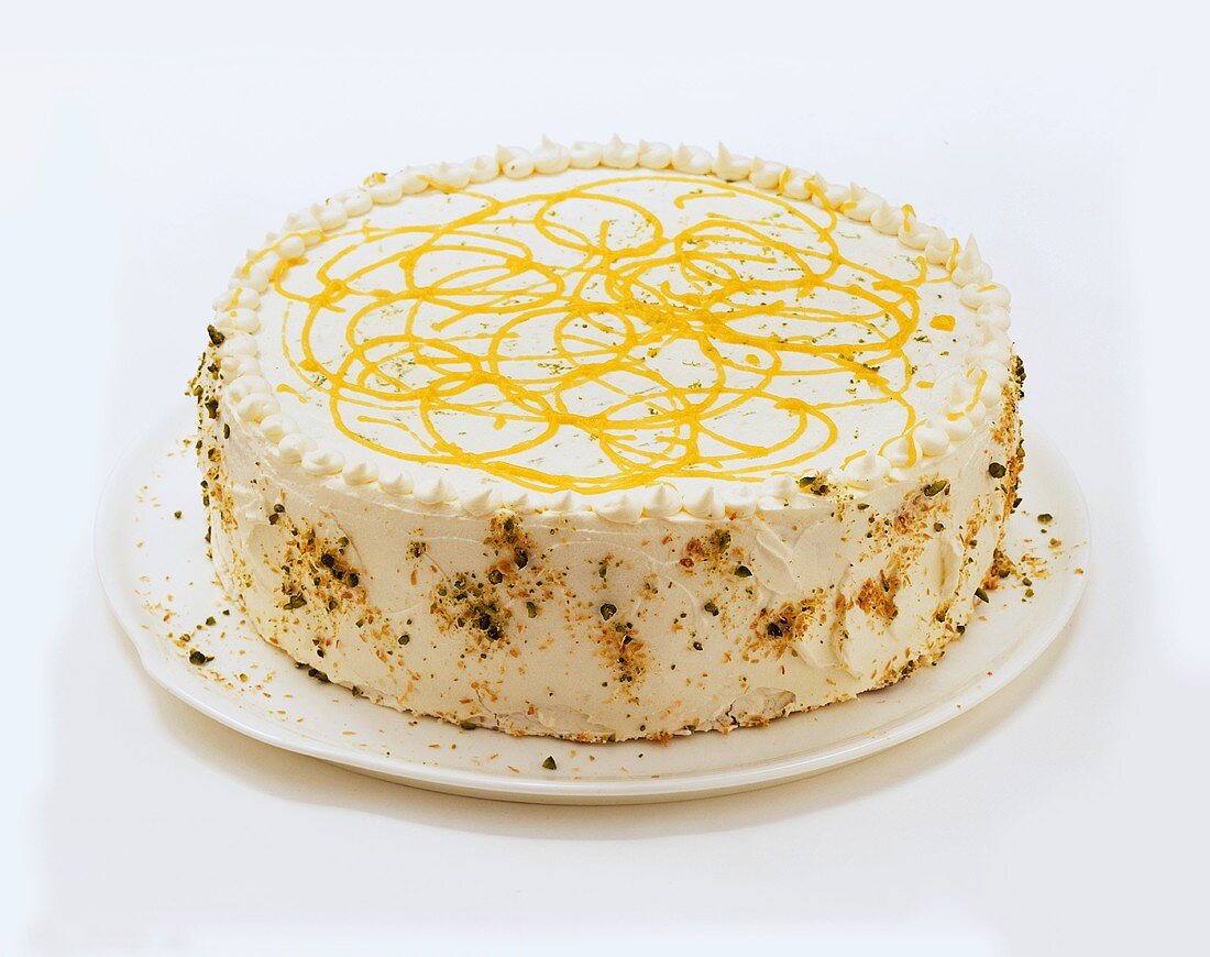 A decorated cream cake