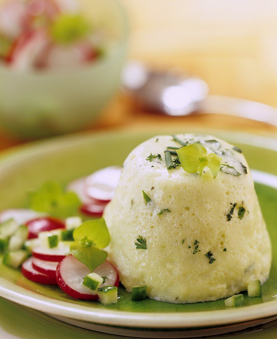Cucumber and herb timbale with radish salad