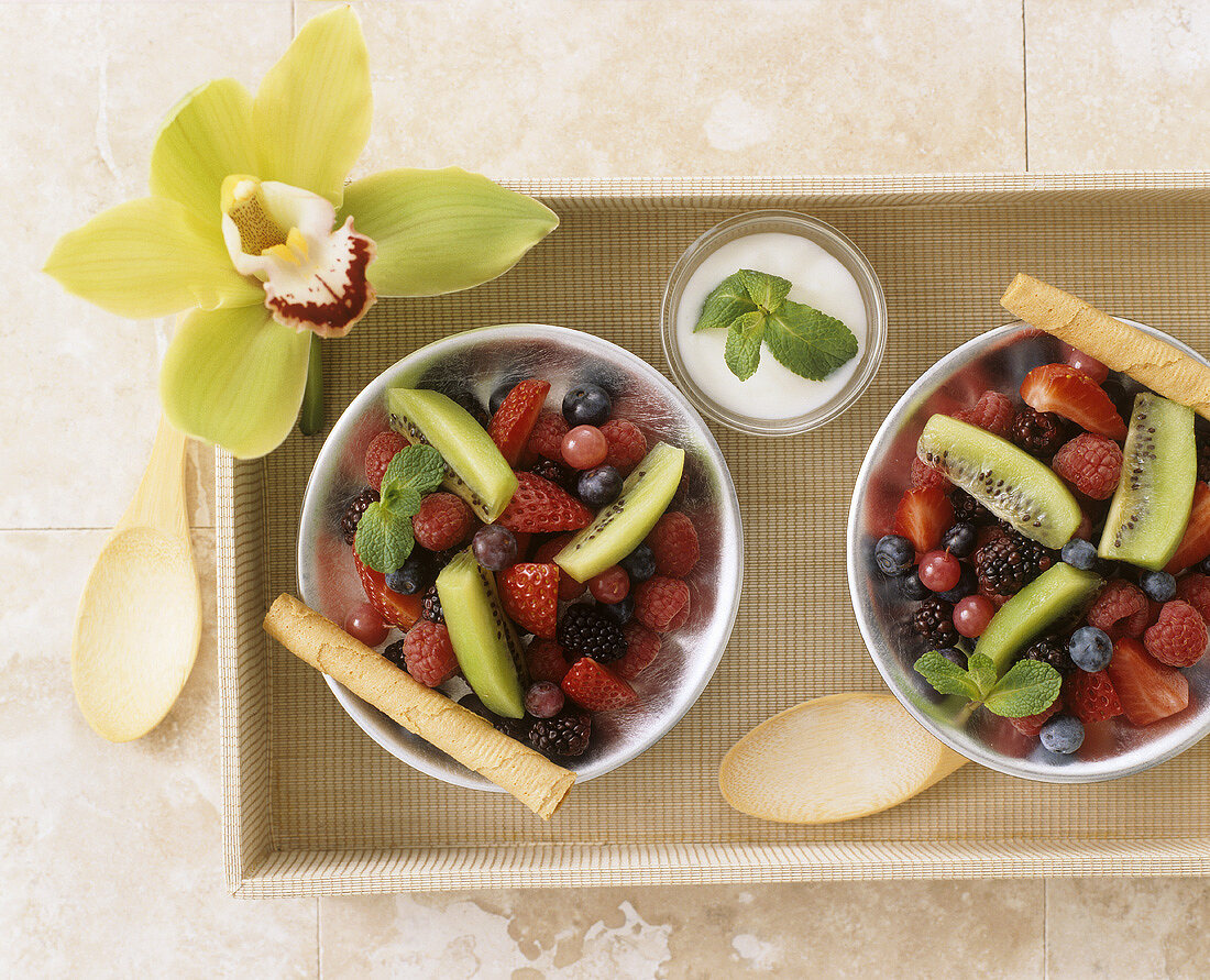 Berry and kiwi fruit salad in two bowls