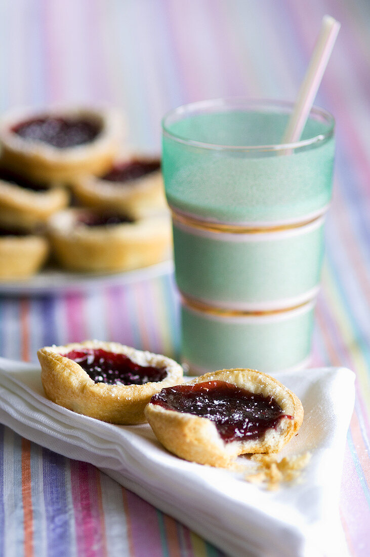 Jam tarts and a glass of milk