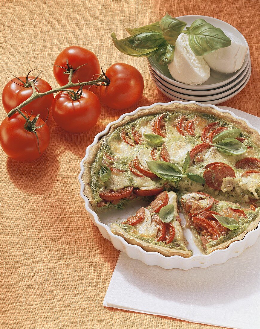 Tomato and mozzarella tart with basil