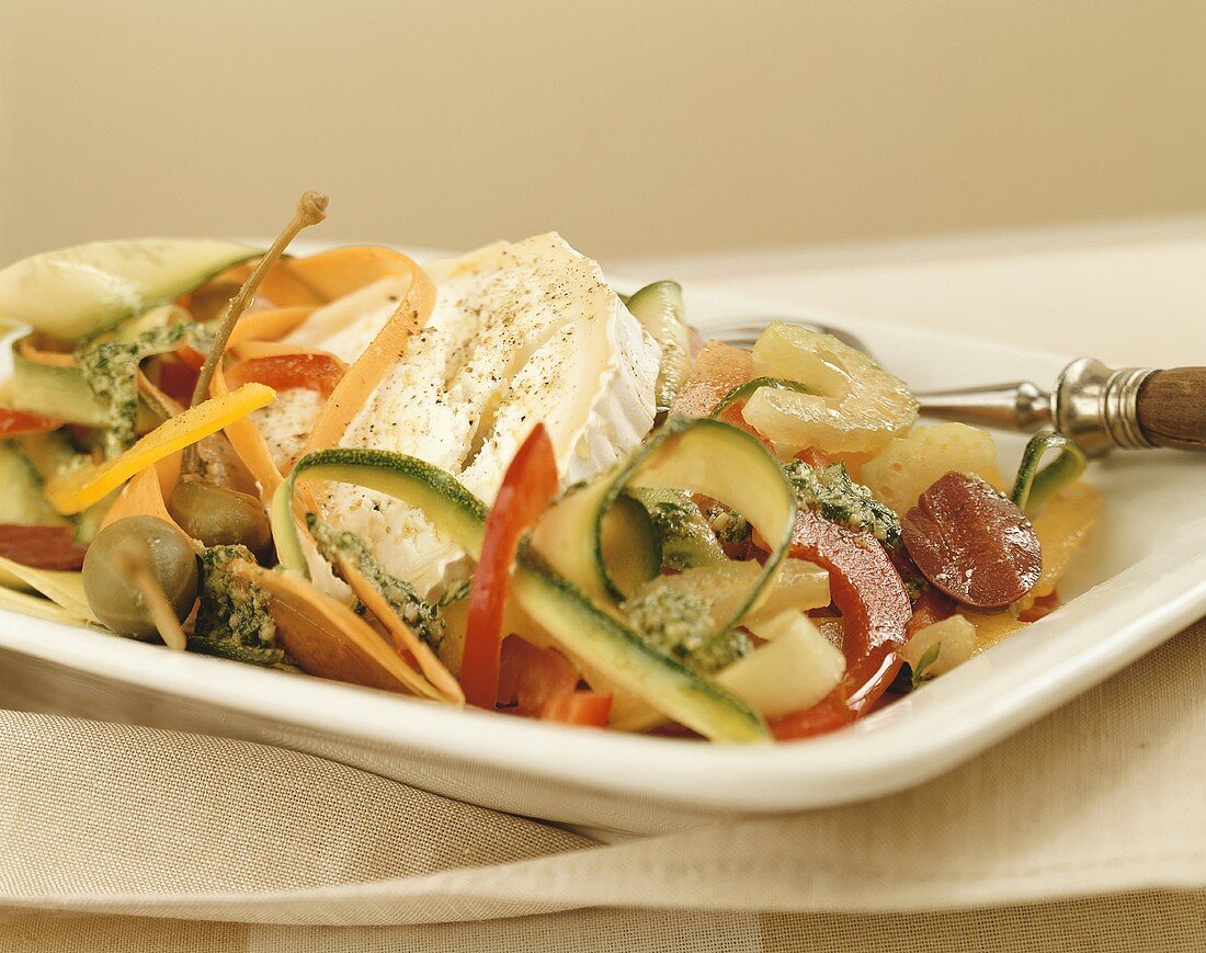 Marinated vegetables with goat’s cheese