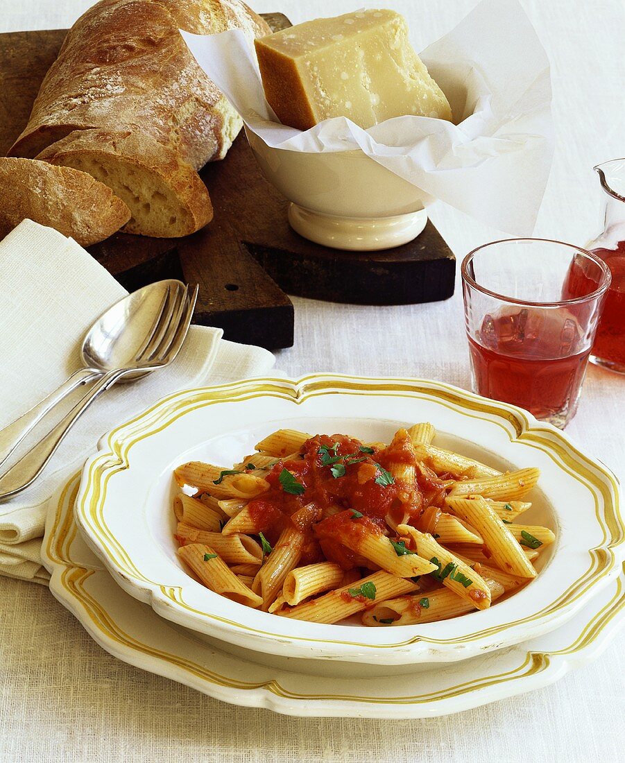 Penne all'arrabbiata (pasta with spicy tomato sauce)